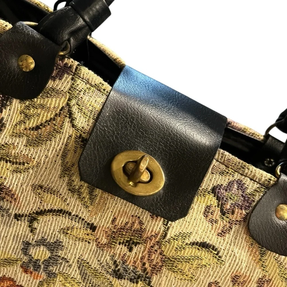 Vintage Tapestry Tote Bag Double Handle 12” X 12”
